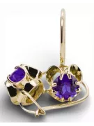 Or jaune 14 carats 14K (585) Alexandrite des boucles d'oreilles vec035y Russe Soviétique URSS Vintage Art Deco style